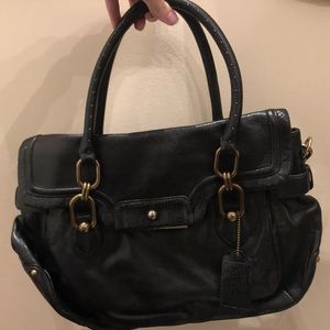 Coach Kristin Flap Satchel Black Goat Leather